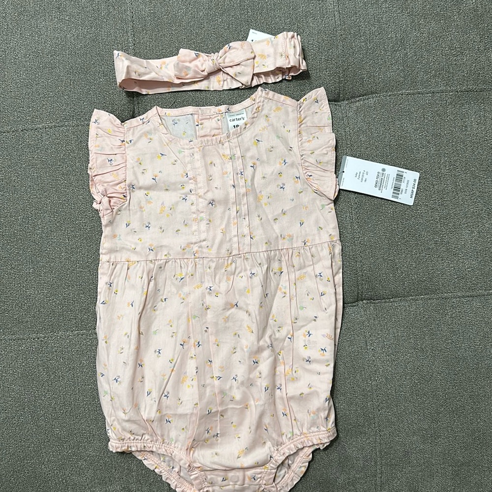 Baby Girl’s Carters 2-Piece Floral Bodysuit & Headwrap Set